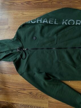 Michael Kors Olive Green Drawstring Hoodie with Zipper